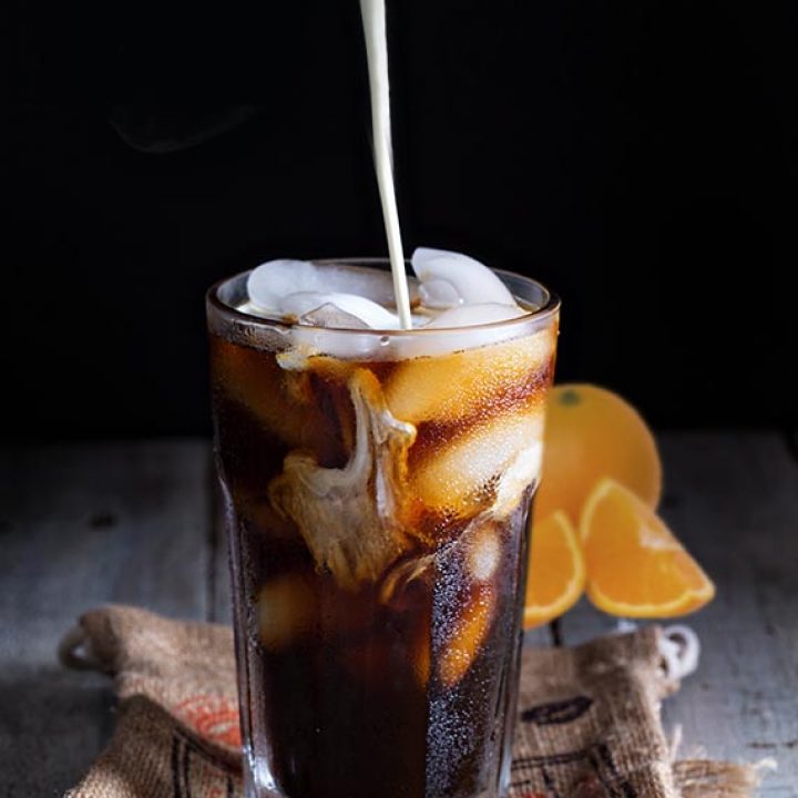 Flamed orange iced coffee